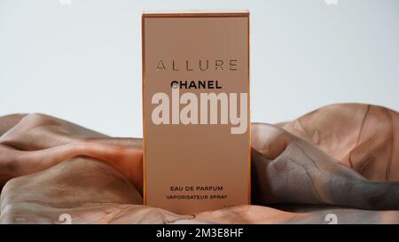 Israel - November 18, 2022: A bottle of Chanel perfume. Allure women`s perfume Stock Photo